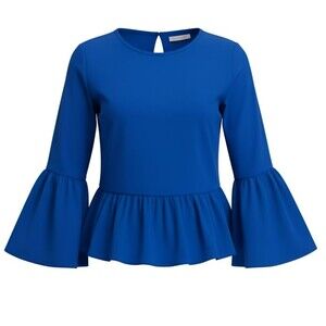 J. Crew Chiffon Peplum Blouse Women's Small Bell Sleeve Royal Blue Top